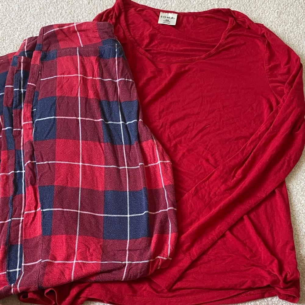 Soma Vibrant Red and Plaid Pajama Set